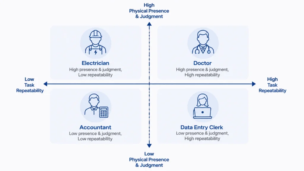 chart showing which jobs are safe from AI based on task type chart showing which jobs are safe from ai based on task type