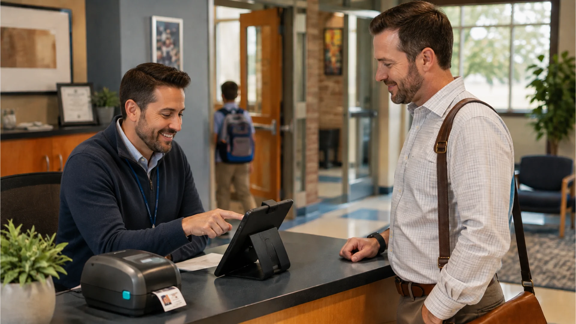 school front office using raptor technologies visitor check in software school front office using raptor technologies visitor check-in software