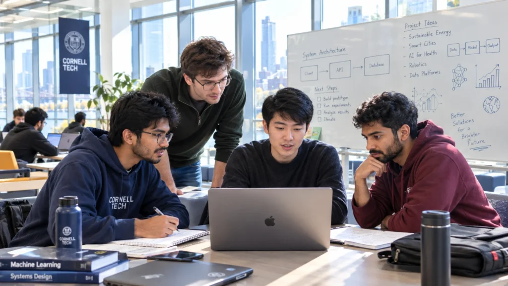 cornell tech graduate students working together on a studio project cornell tech graduate students working together on a studio project