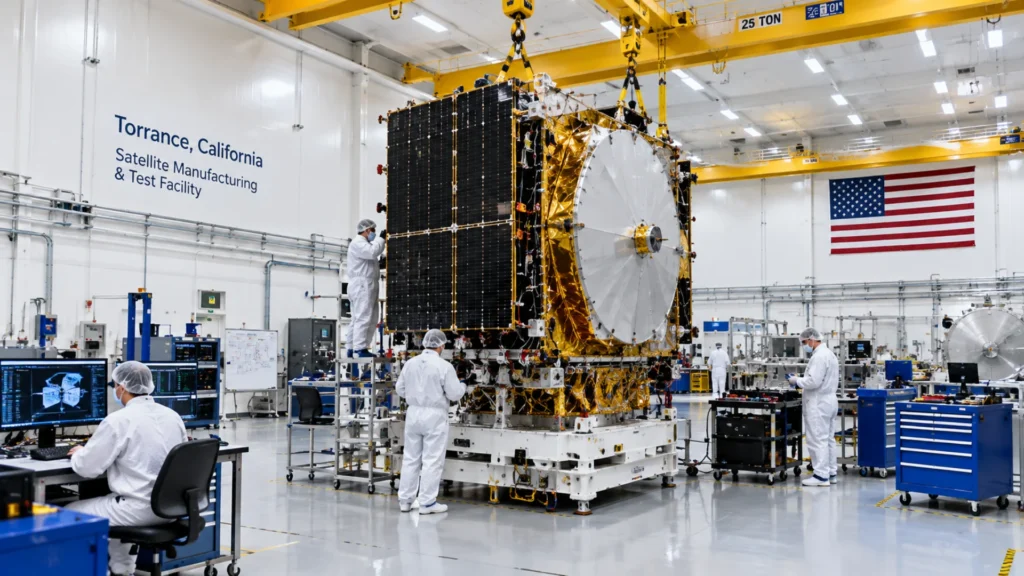 engineers building a satellite inside a k2 space clean room facility engineers building a satellite inside a k2 space clean room facility