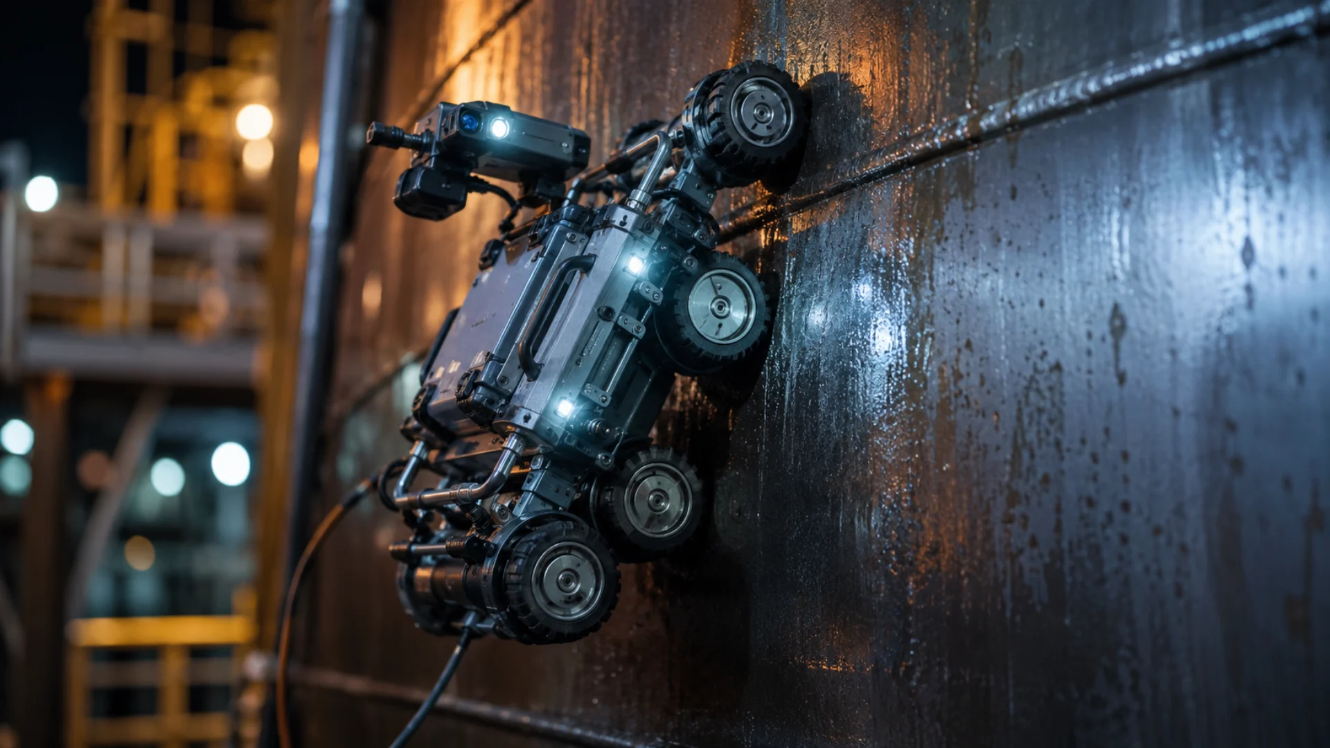 gecko robotics wall-climbing inspection robot on industrial steel surface